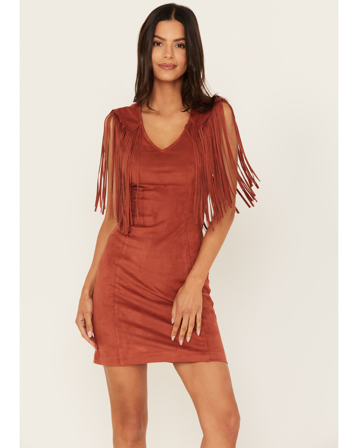 Image #2 - Idyllwind Women's Lady Bird Faux Suede Fringe Muscle Sleeve Mini Dress, Pecan, hi-res