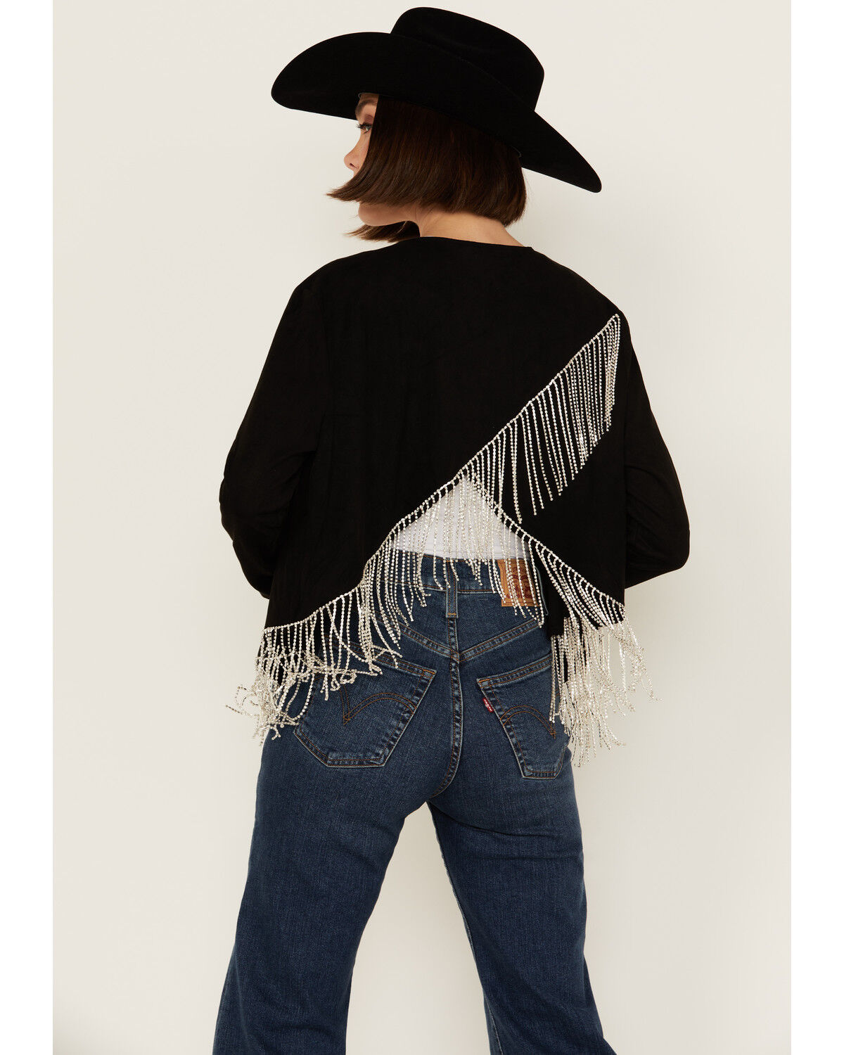 Image #4 - Vocal Women's Rhinestone Fringe Jacket, Black, hi-res