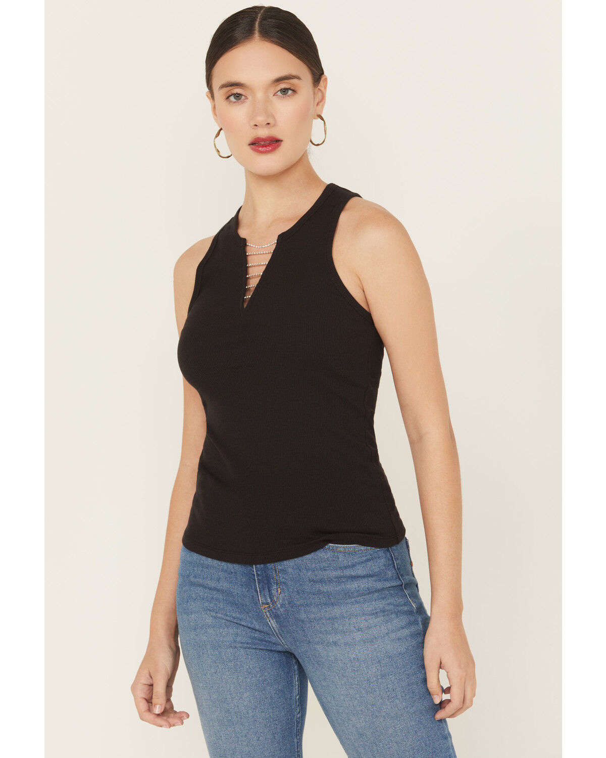 Image #2 - Idyllwind Women's Rhinestone Chain Ribbed Tank, Black, hi-res