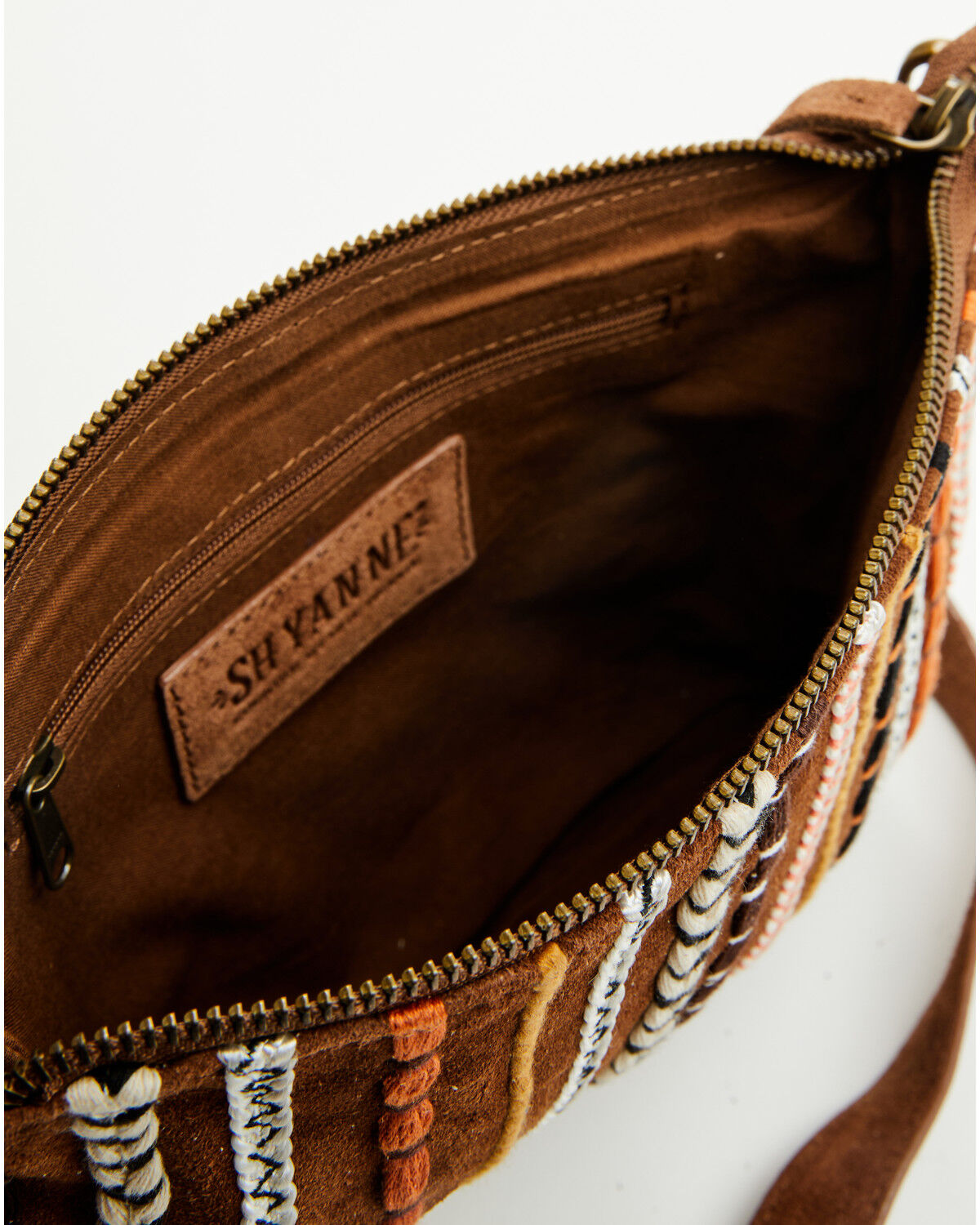 Image #4 - Shyanne Women's Wysteria Suede Woven Striped Crossbody Bag, Brown, hi-res