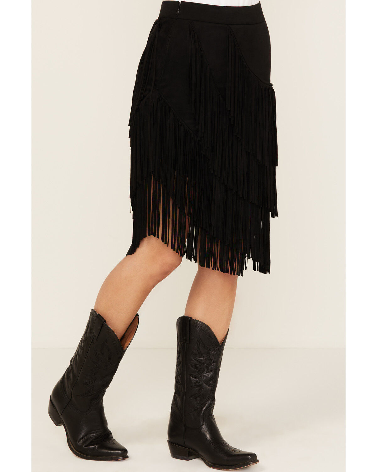 Image #2 - Idyllwind Women's Tina Asymmetrical Faux Suede Fringe Mini Skirt, Black, hi-res