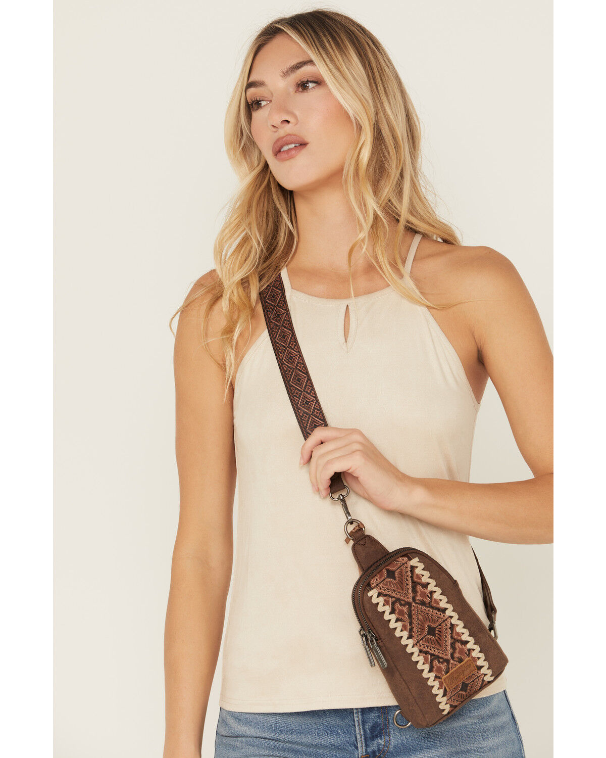 Image #1 - Wrangler Women's Boot Barn Exclusive Braided Sling Crossbody, Brown, hi-res