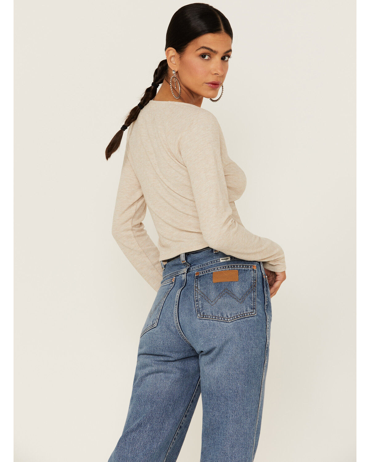 Image #3 - Lush Women's Sand Long Sleeve Cinch Front Knit Top, Sand, hi-res