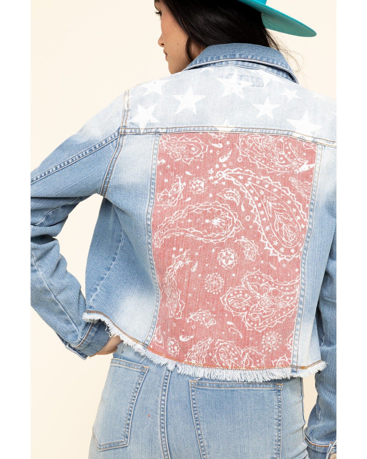 Image #5 - Shyanne Women's Cropped Paisley Americana Denim Trucker Jacket , , hi-res