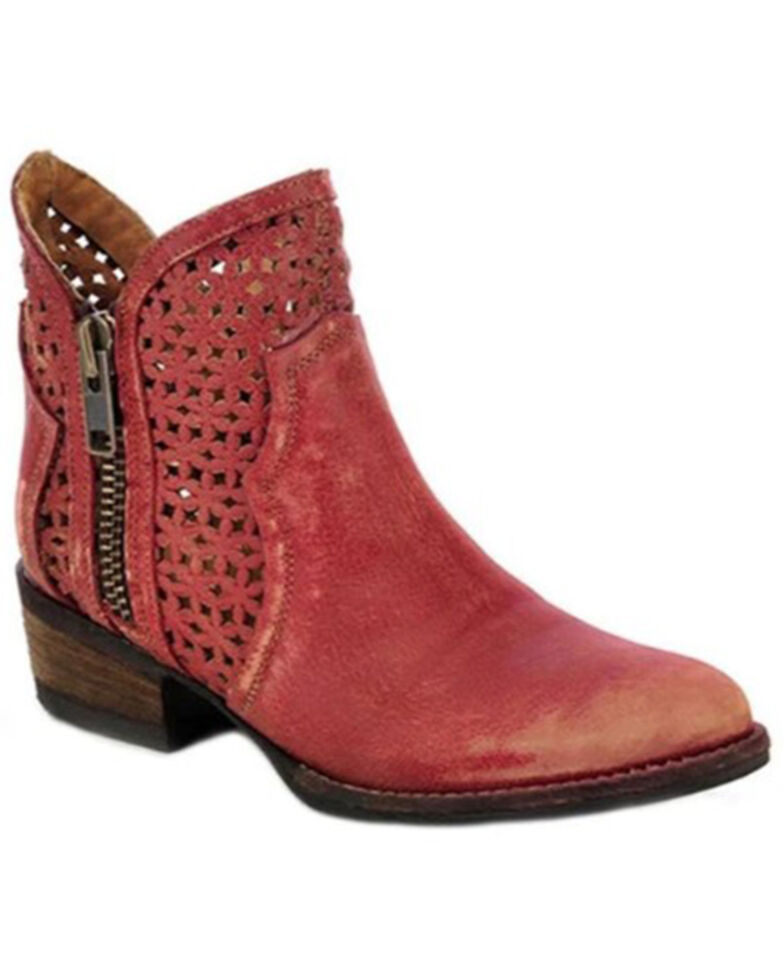 Circle G Cut-Out Booties - Round Toe, Red, hi-res
