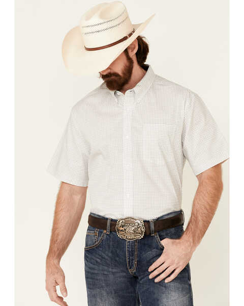 Cody James Core Men's Bryce Geo Print Short Sleeve Button Down Western Shirt , Light Grey, hi-res