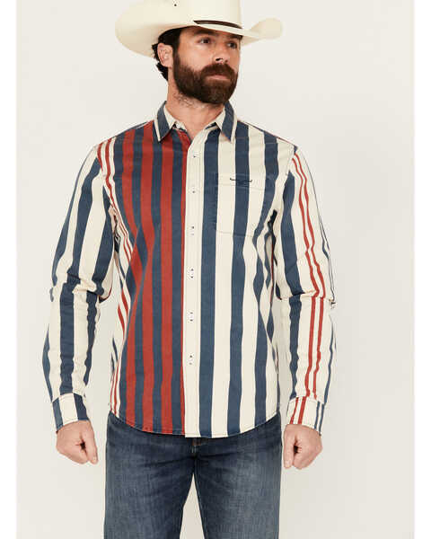 Kimes Ranch Men's 1992 Serape Striped Long Sleeve Button-Down Western Shirt , Red/white/blue, hi-res