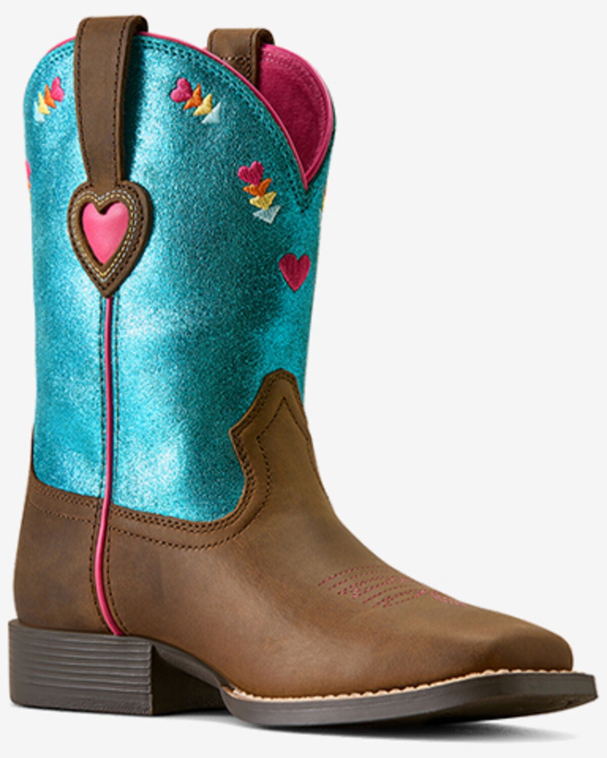 Ariat Girls' Rodeo Love Metallic Performance Western Boots - Broad Square Toe, Brown, hi-res