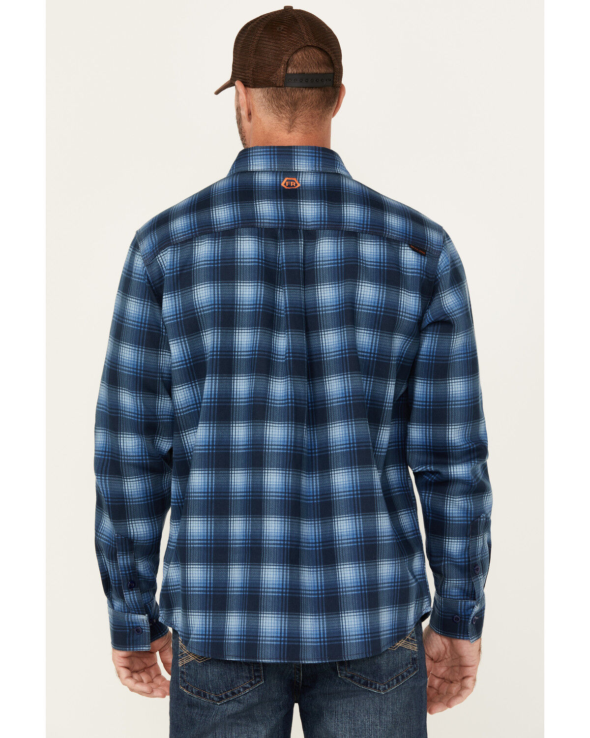 Image #4 - Hawx Men's FR Plaid Print Long Sleeve Button-Down Western Work Shirt, Navy, hi-res