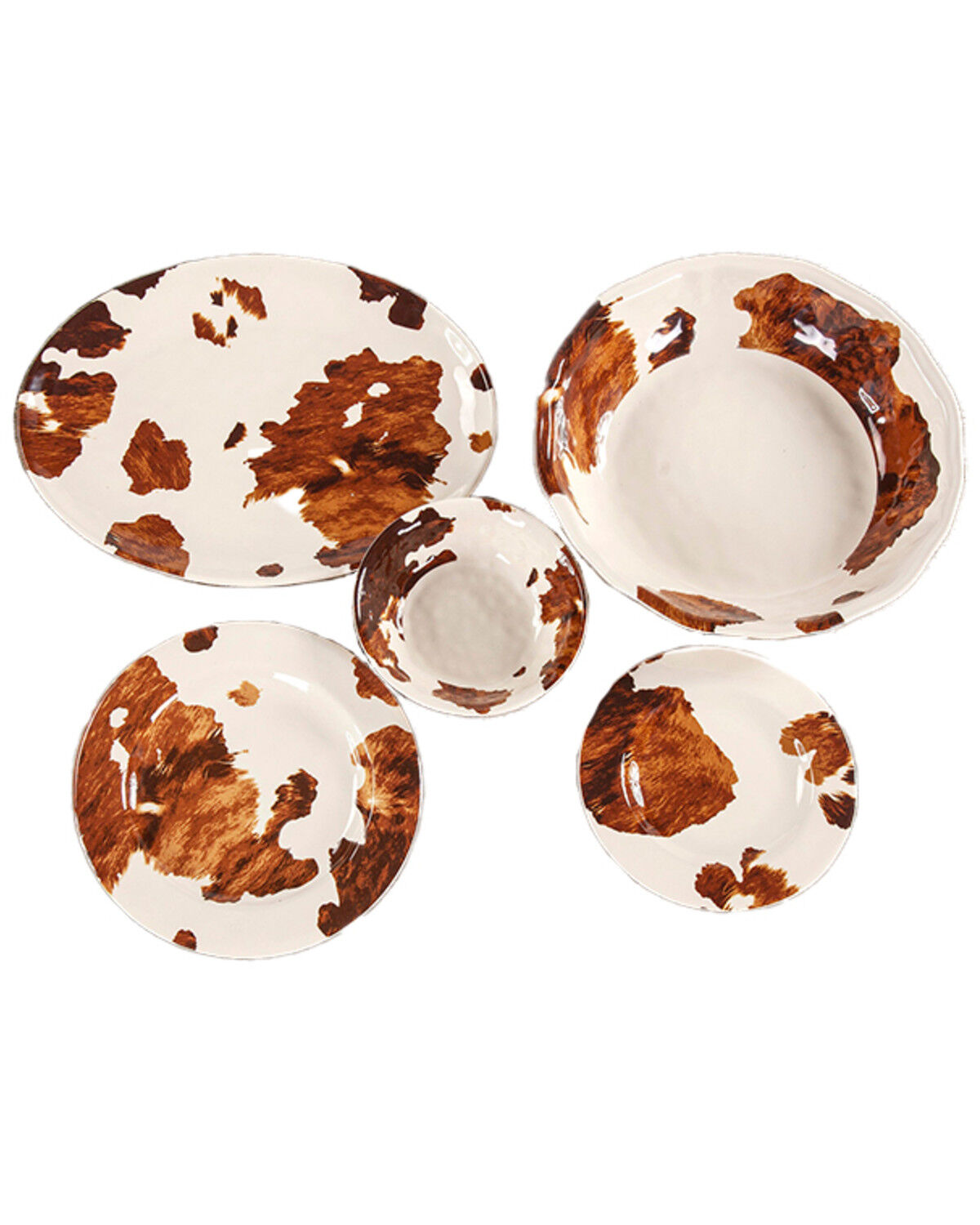 Image #1 - HiEnd Accents Elsa Cowhide Melamine Dinnerware Set, Tan, hi-res