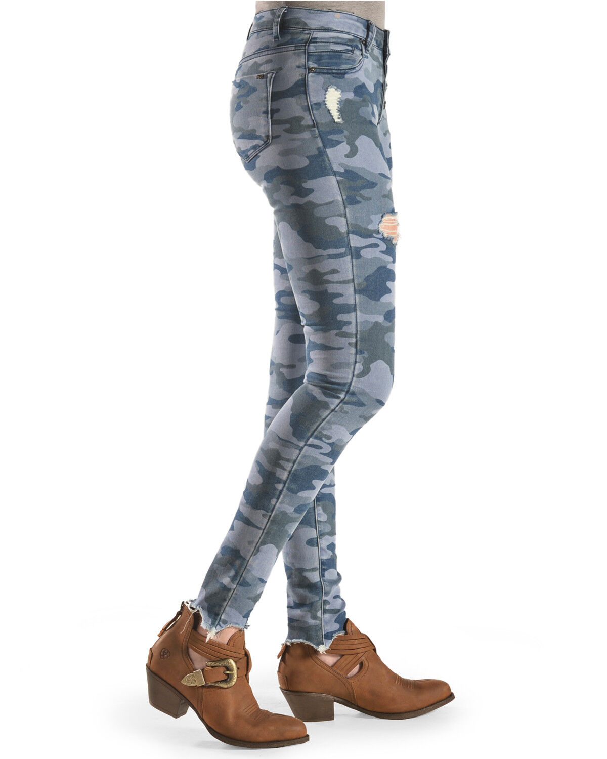 Image #2 - Tractr Women's High Rise Camo Skinny Jeans, Indigo, hi-res