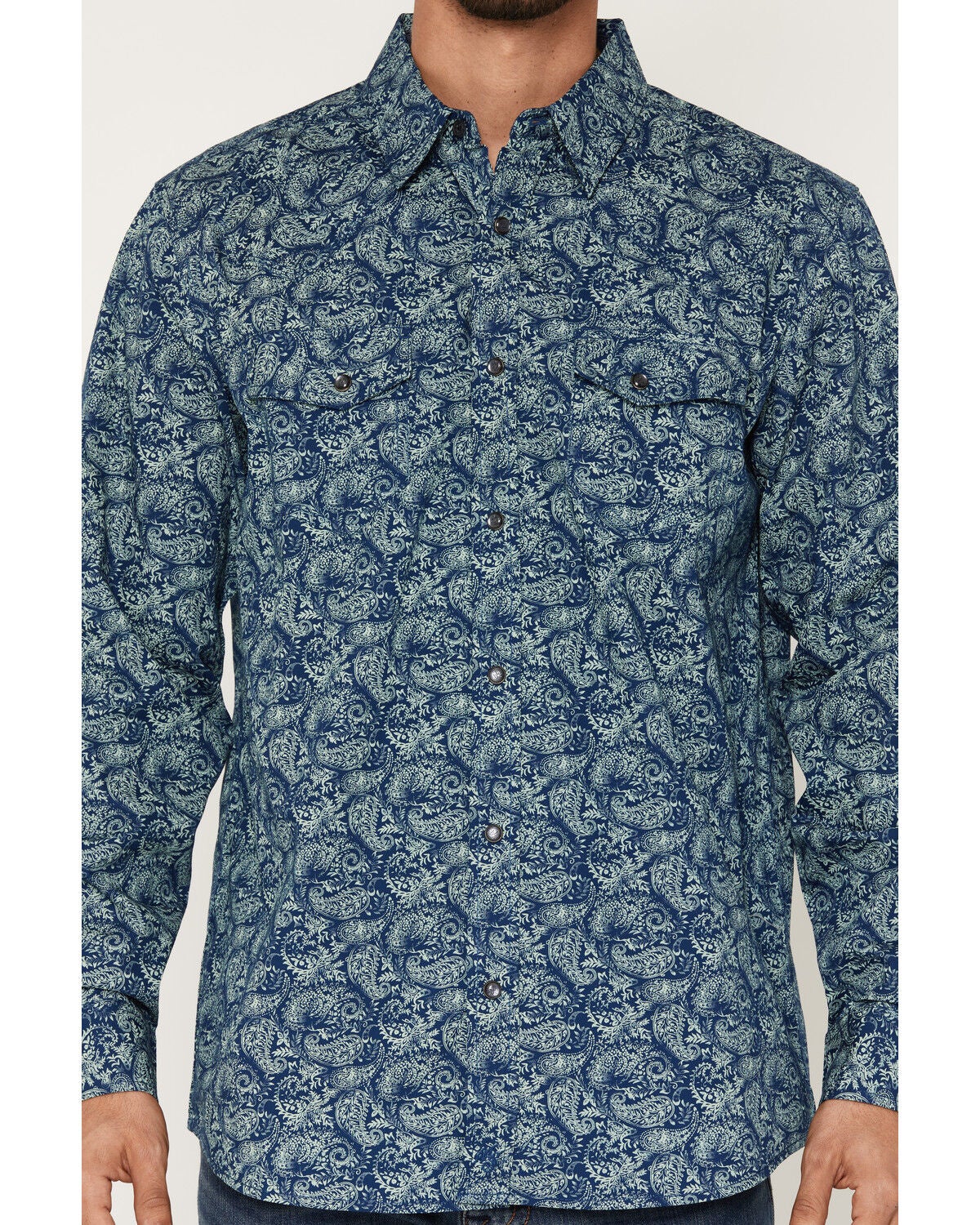 Image #3 - Moonshine Spirit&reg; Men's Open Mic Paisley Print Long Sleeve Snap Western Shirt, Blue, hi-res