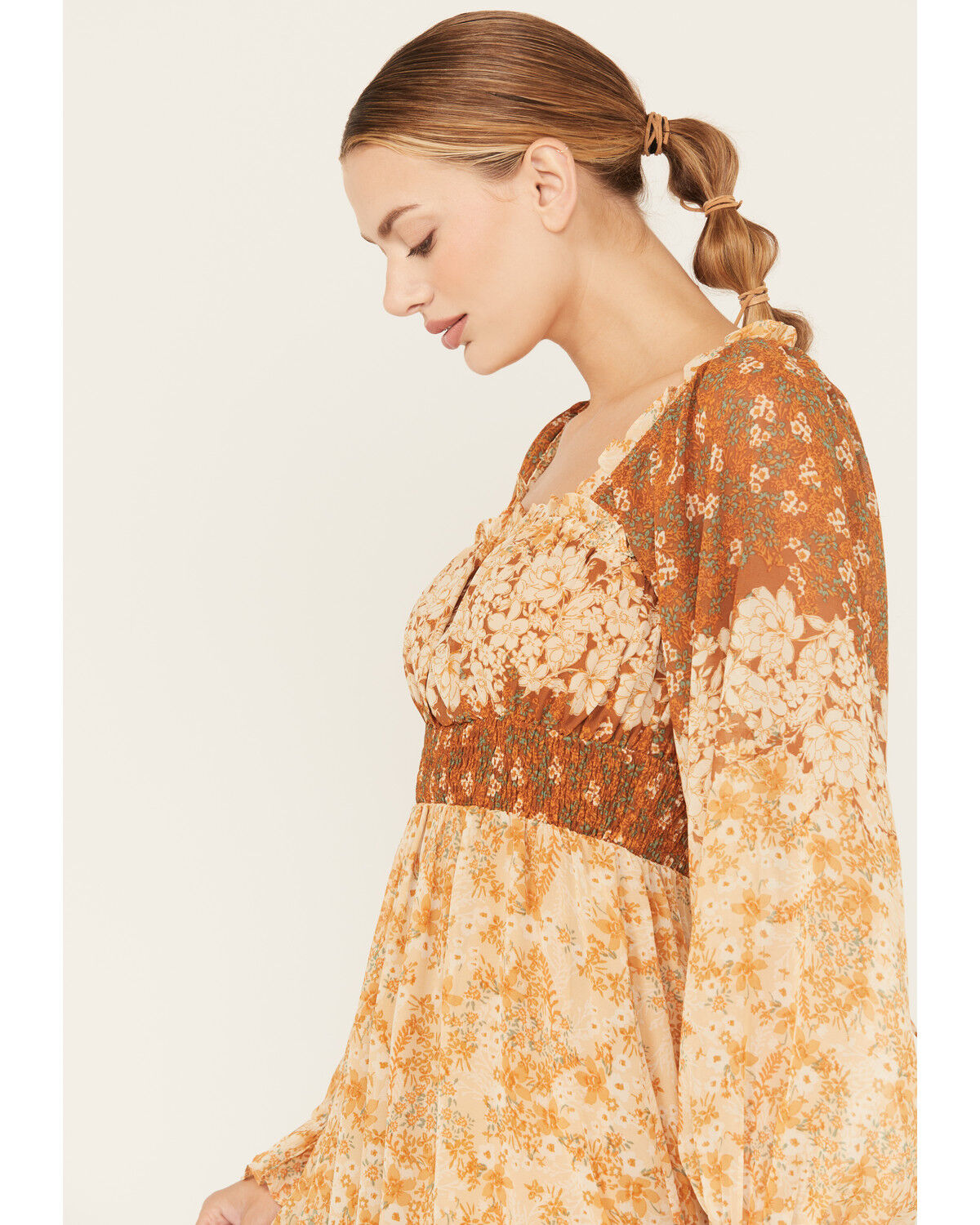 Image #2 - Miss Me Women's Floral Print Long Sleeve Midi Dress, Rust Copper, hi-res