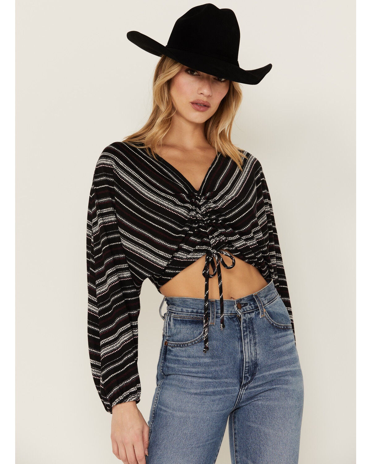 Sadie & Sage Women's Never Too Much Stripe Crop Top, Black, hi-res