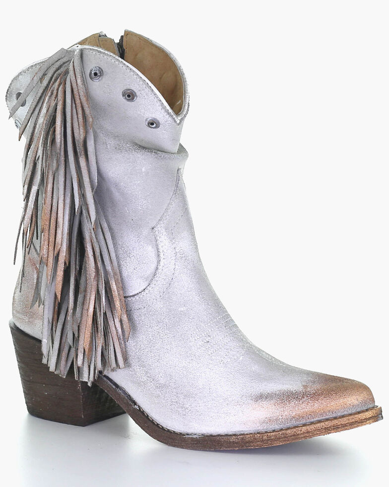 Circle G Women's Studded & Fringe Fashion Booties - Pointed Toe, Grey, hi-res