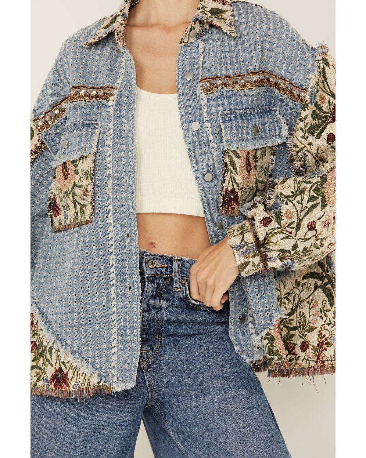 Image #3 - POL Women's Floral Denim Shacket, , hi-res