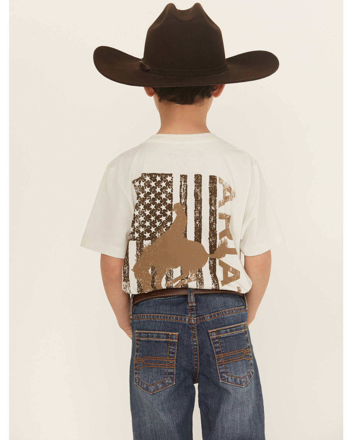 Image #1 - Ariat Boys' Bronco Flag Short Sleeve Graphic T-Shirt, Tan, hi-res