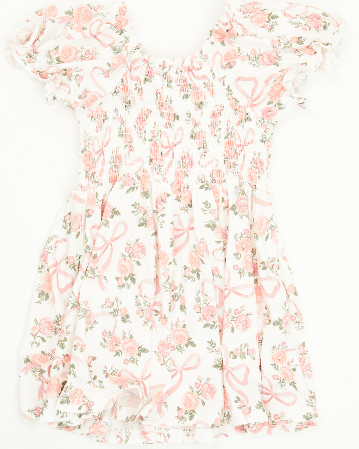 Image #2 - Angel Dear Infant Girls' Ribbons and Flowers Puff Sleeve Dress, Pink, hi-res