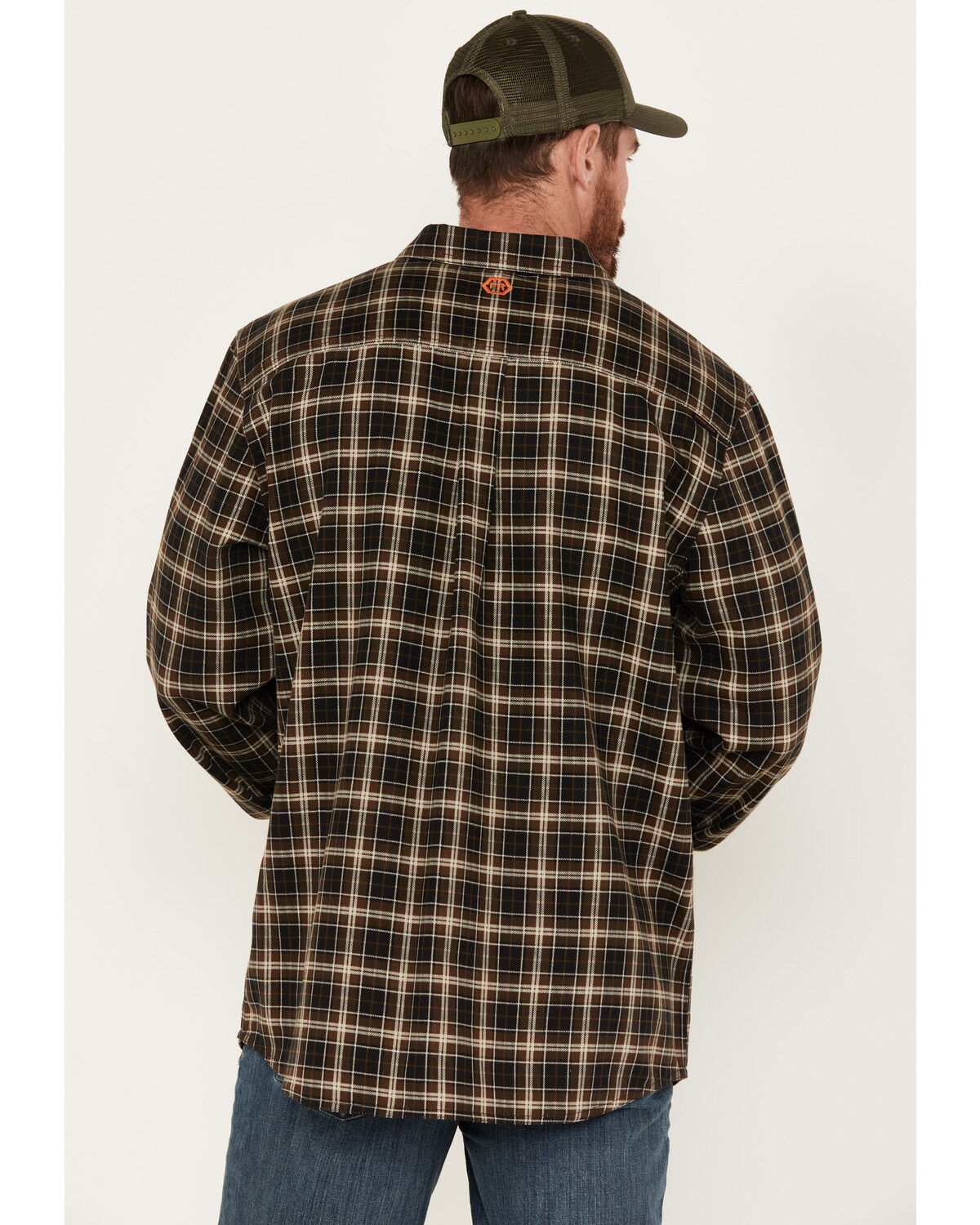 Image #4 - Hawx Men's FR Midweight Plaid Print Long Sleeve Button-Down Work Shirt, Brown, hi-res