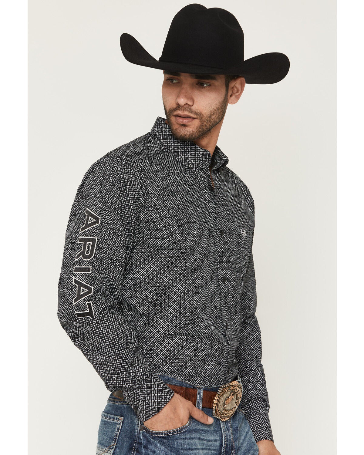 Image #2 - Ariat Men's Team Dariel Medallion Print Long Sleeve Button-Down Western Shirt, Black, hi-res