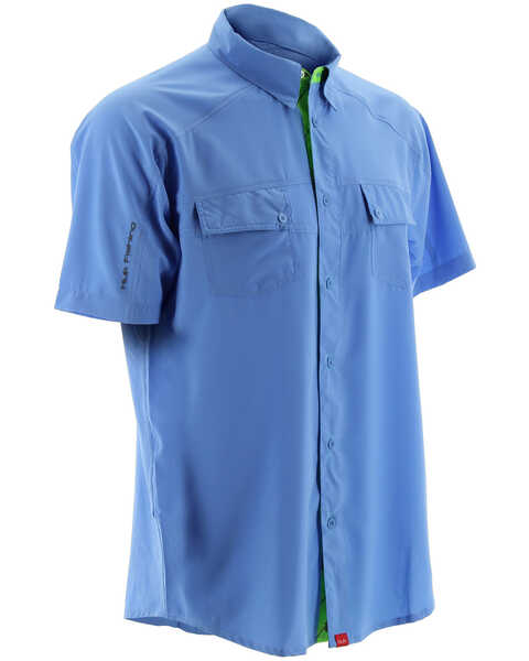 Huk Performance Fishing Men's Next Level Woven Short Sleeve Shirt , Blue, hi-res