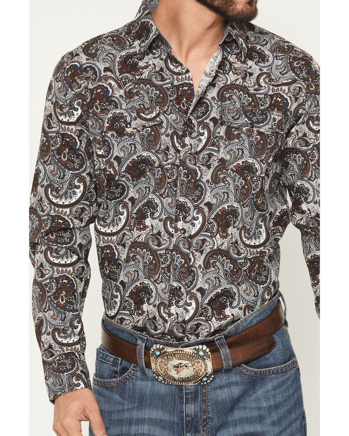 Image #3 - Cody James Men's Colorado Ridge Paisley Print Long Sleeve Snap Western Shirt, Brown, hi-res