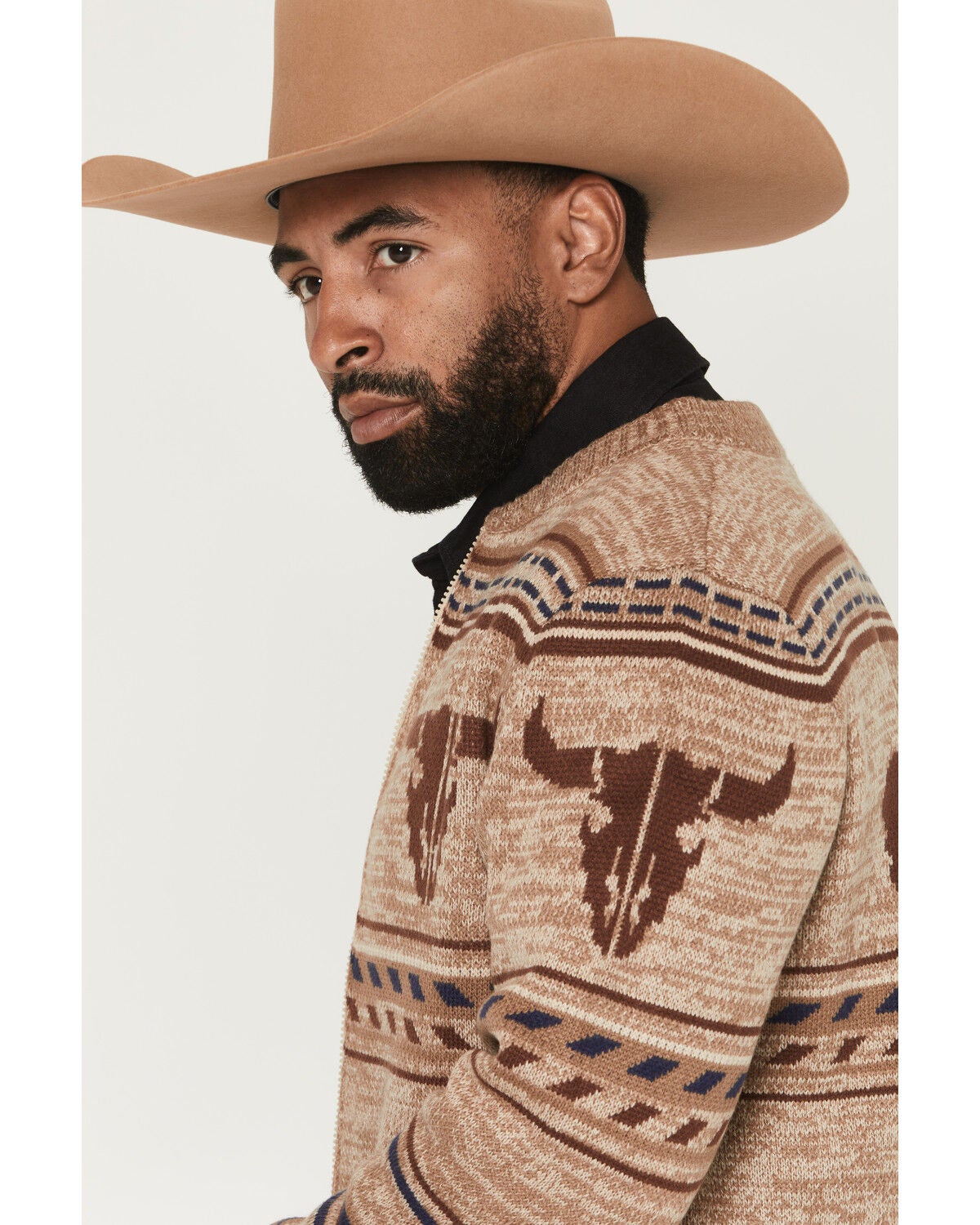 Image #2 - Cotton & Rye Men's Novelty Steerhead Zip-Up Sweater, Tan, hi-res