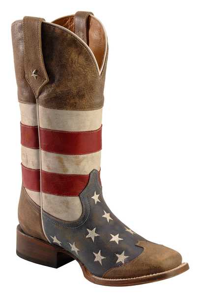 Roper American Flag Western Boots - Square Toe, Blue, hi-res