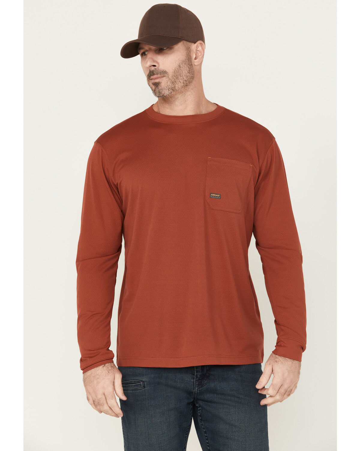 Image #1 - Ariat Men's Rebar Heat Fighter Long Sleeve Work Shirt, Dark Red, hi-res