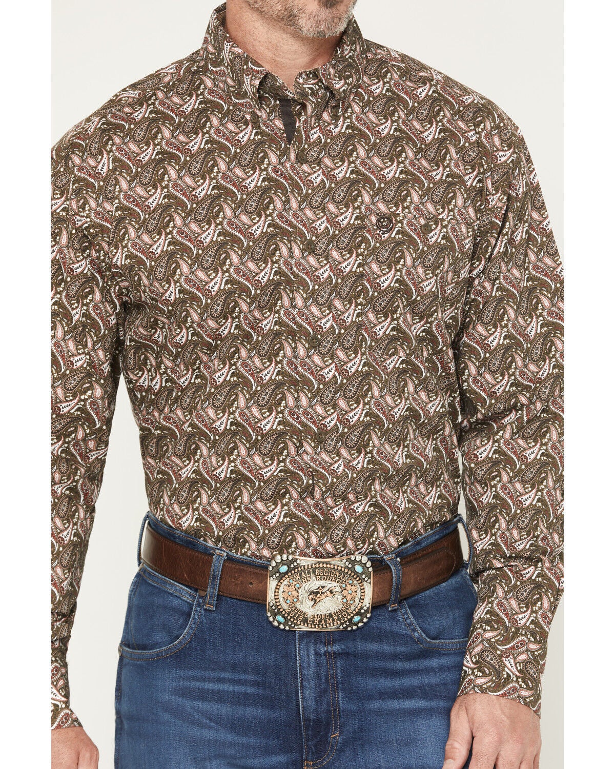Image #3 - George Strait by Wrangler Men's Paisley Print Long Sleeve Button-Down Stretch Western Shirt - Tall, Brown, hi-res