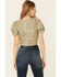 Image #4 - Very J Women's Scarf Print Tie-Bottom Short Sleeve Crop Top, Sage, hi-res