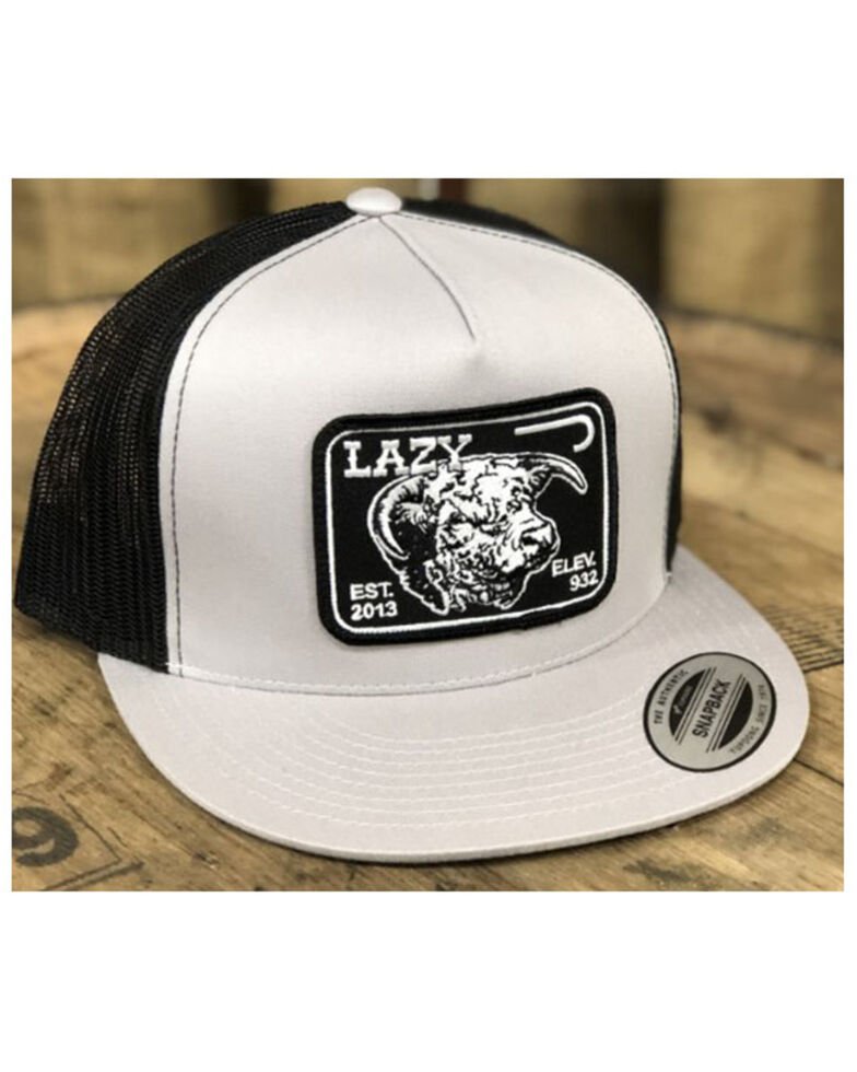 Lazy J Ranch Men's Black Elevation Cowhead Logo Patch Mesh-Back Ball Cap, Silver, hi-res