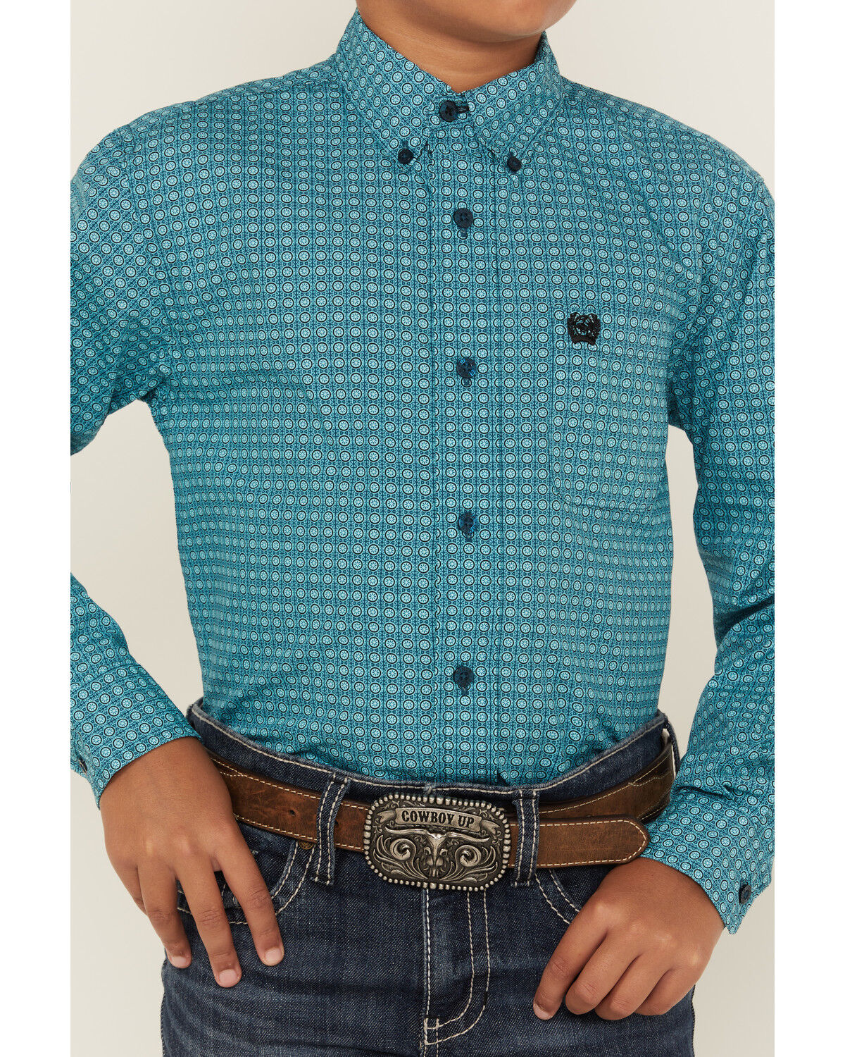 Image #3 - Cinch Boys' Printed Long Sleeve Button-Down Western Shirt, Turquoise, hi-res