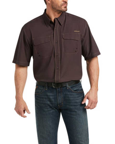 Ariat Men's VentTEK Outbound Short Sleeve Button-Down Western Shirt - Tall, Chocolate, hi-res
