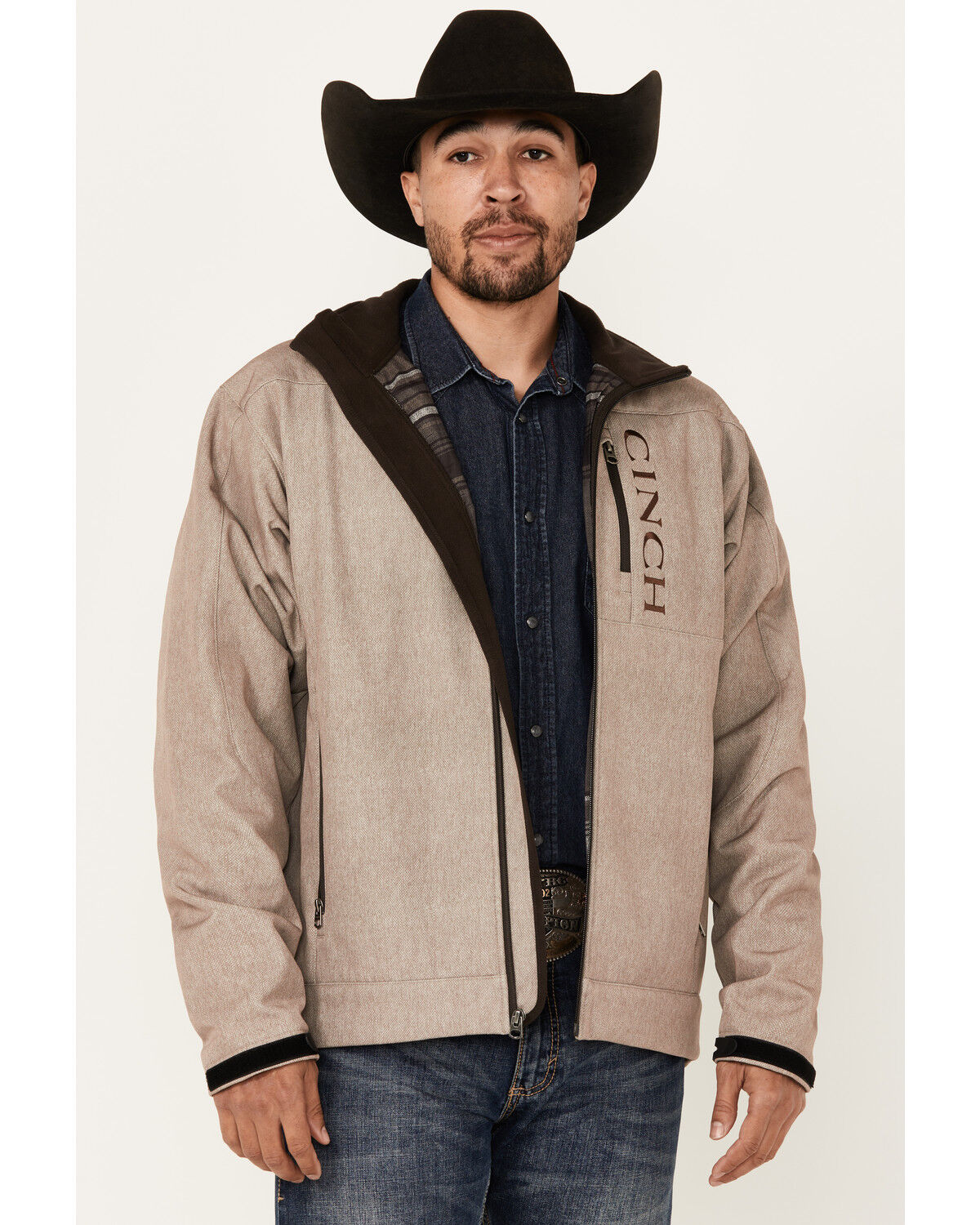 Image #2 - Cinch Men's Bonded Softshell Jacket, Stone, hi-res