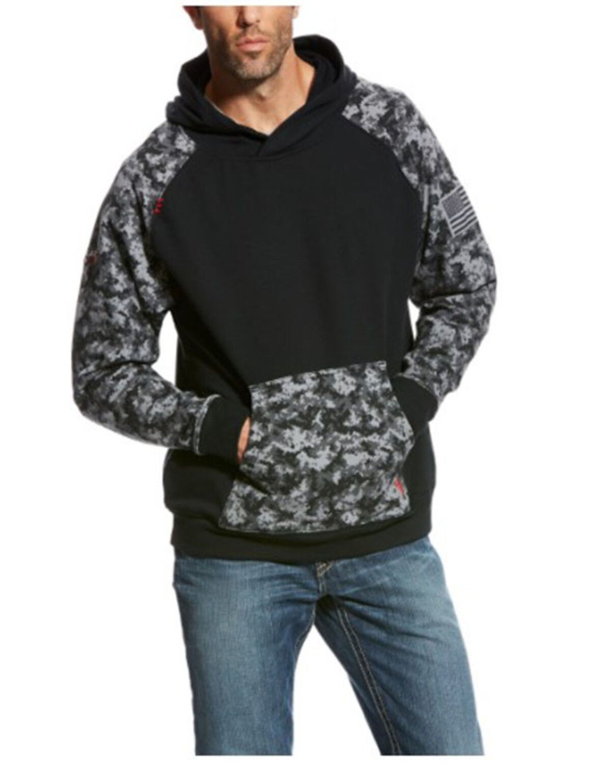 Image #1 - Ariat Men's Digi FR Patriot Work Hooded Sweatshirt - Tall, Black, hi-res