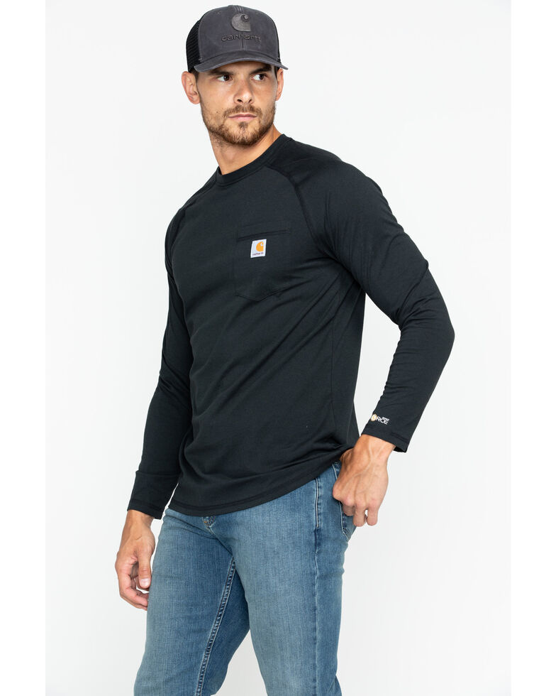 Carhartt Men's Solid Force Long Sleeve Work Shirt, Black, hi-res