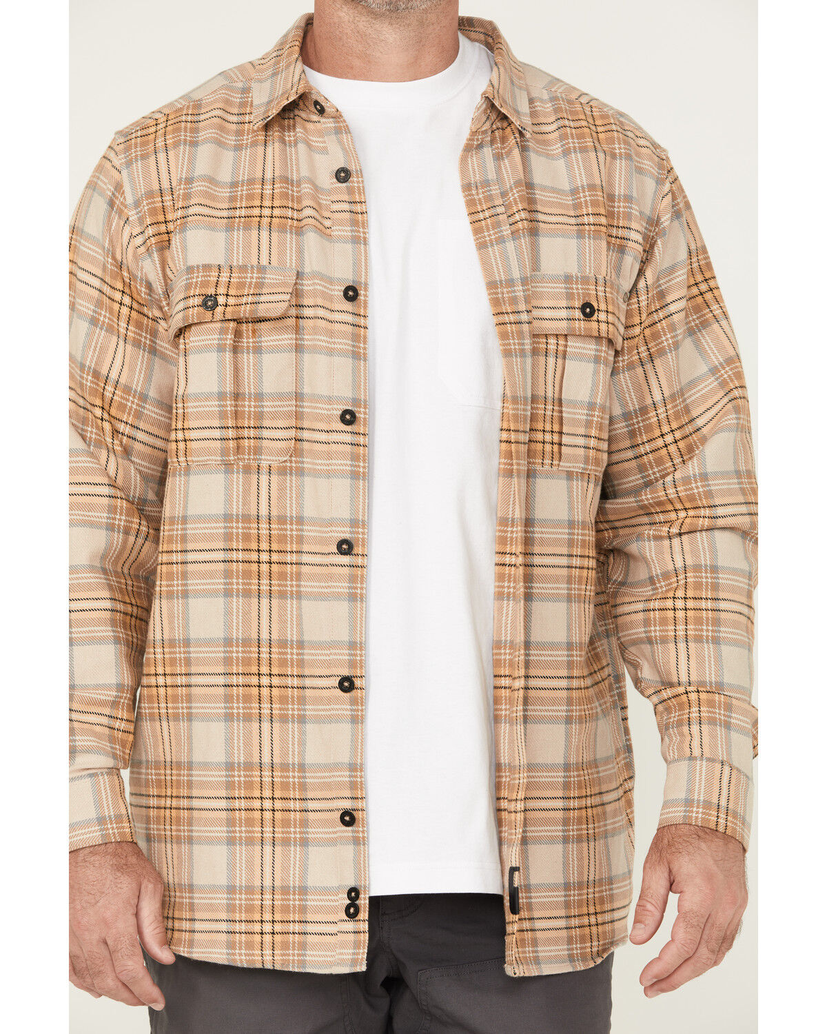 Image #3 - Thorogood Men's Plaid Print Heavyweight Brushed Flannel Long Sleeve Button-Down Shirt, Khaki, hi-res