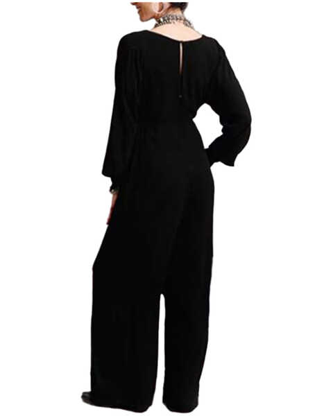  Stetson Women's Crepe Long Sleeve Jumpsuit, Black, hi-res