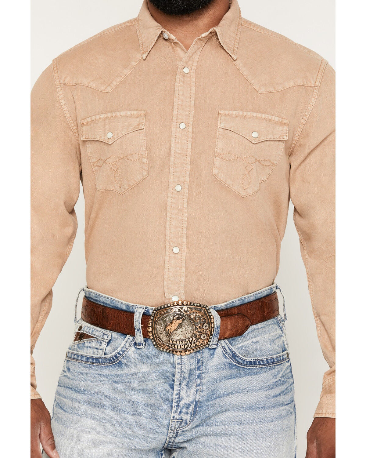 Image #3 - Cody James Men's Solid Long Sleeve Snap Denim Western Shirt - Tall, Tan, hi-res