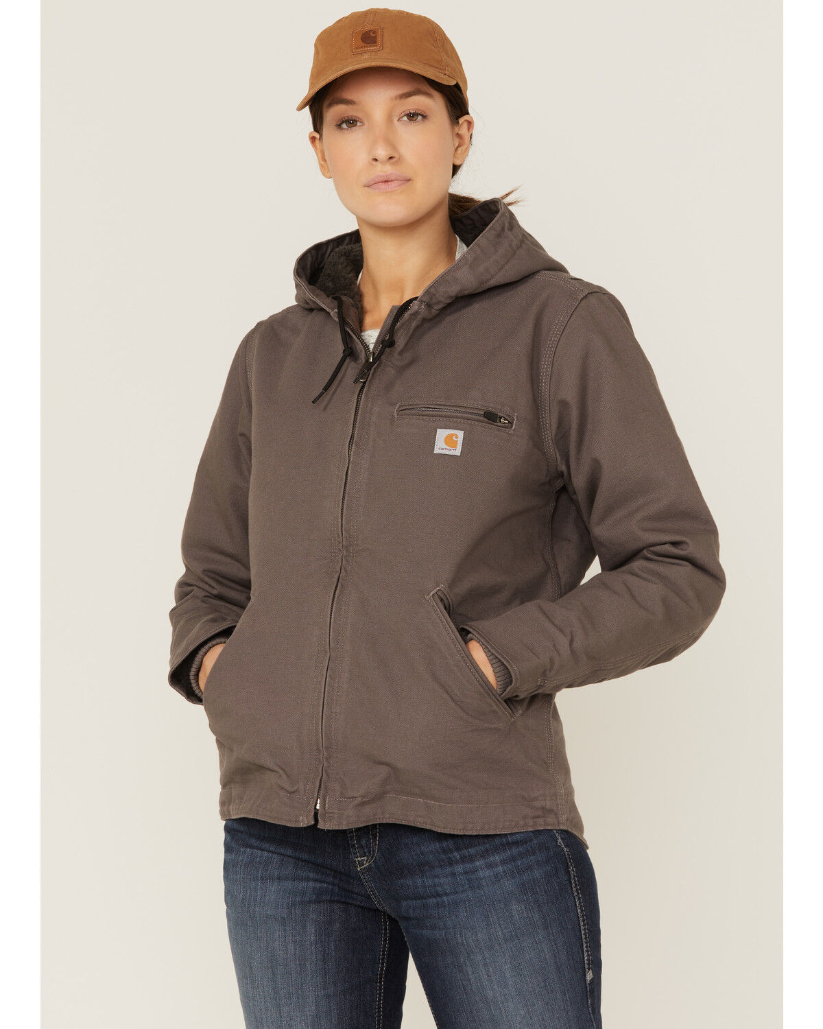 Image #1 - Carhartt Women's Taupe Washed Duck Sherpa-Lined Jacket, Taupe, hi-res