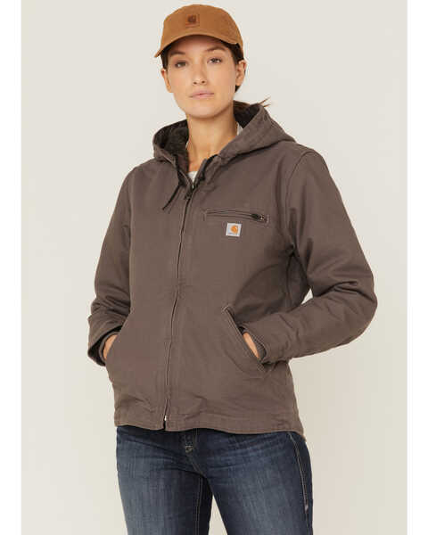Carhartt Women's Taupe Washed Duck Sherpa-Lined Jacket , Taupe, hi-res