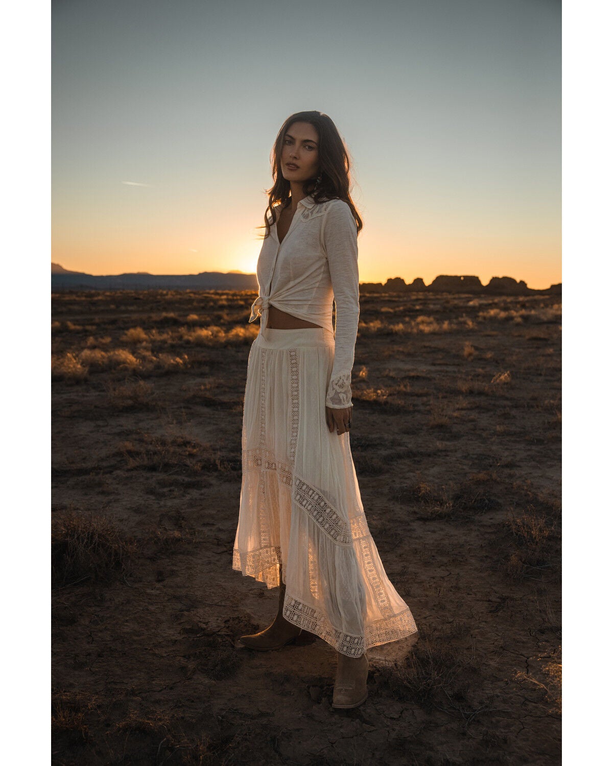 Image #1 - Shyanne Women's Lace Trim Midi Skirt, Cream, hi-res