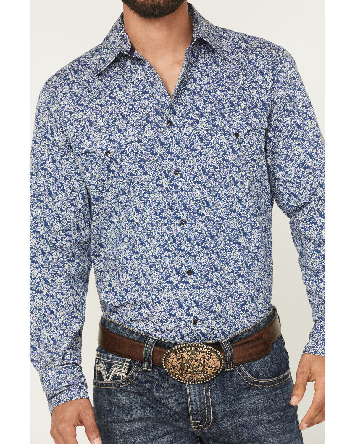 Image #3 - Stetson Men's Floral Print Long Sleeve Snap Western Shirt, Blue, hi-res