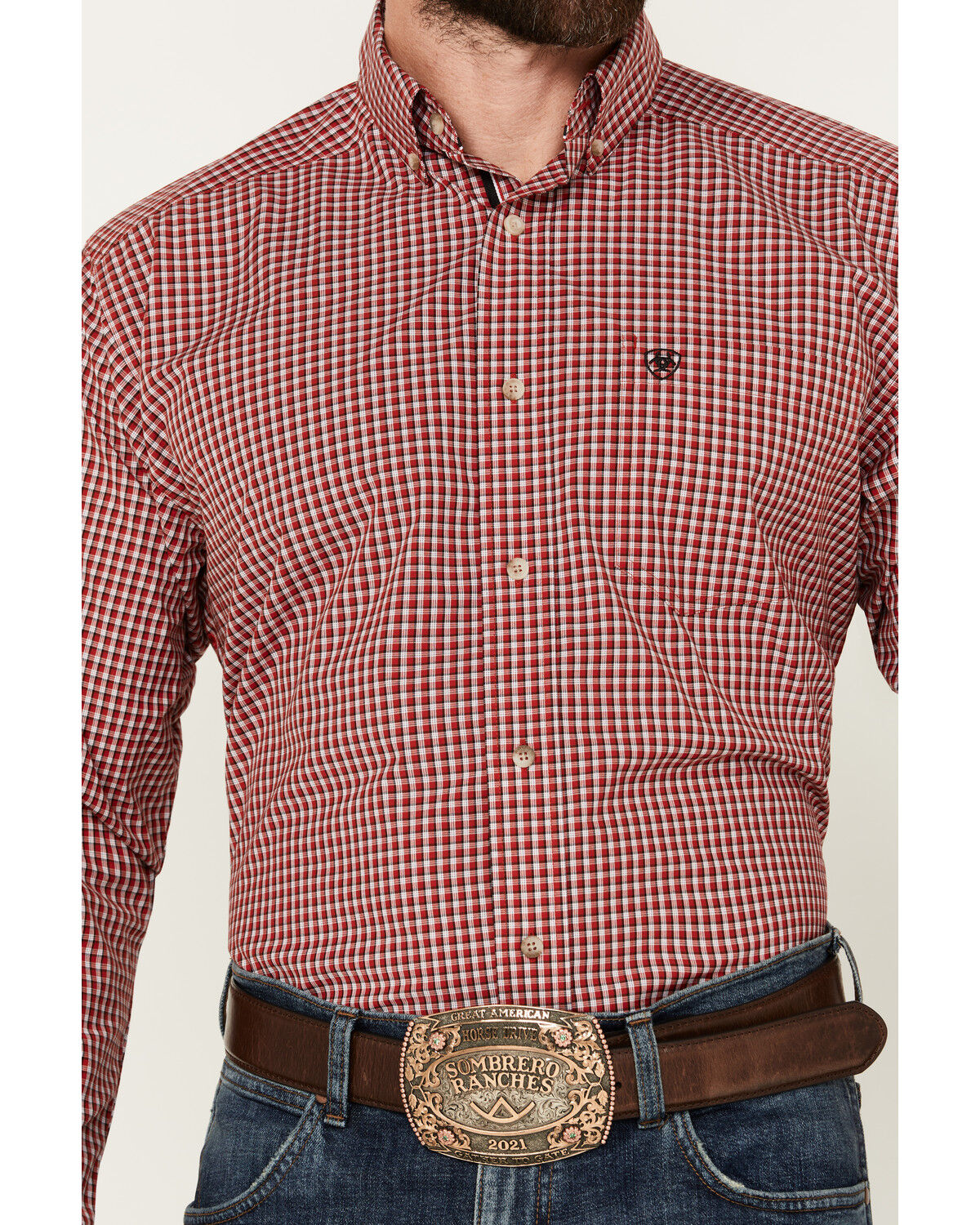 Image #3 - Ariat Men's Porter Plaid Print Long Sleeve Button-Down Performance Shirt - Tall, Red, hi-res