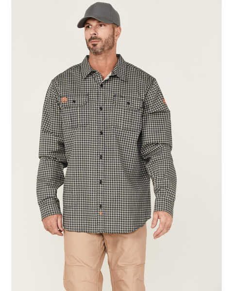 Hawx Men's FR Plaid Woven Long Sleeve Button-Down Work Shirt , Navy, hi-res