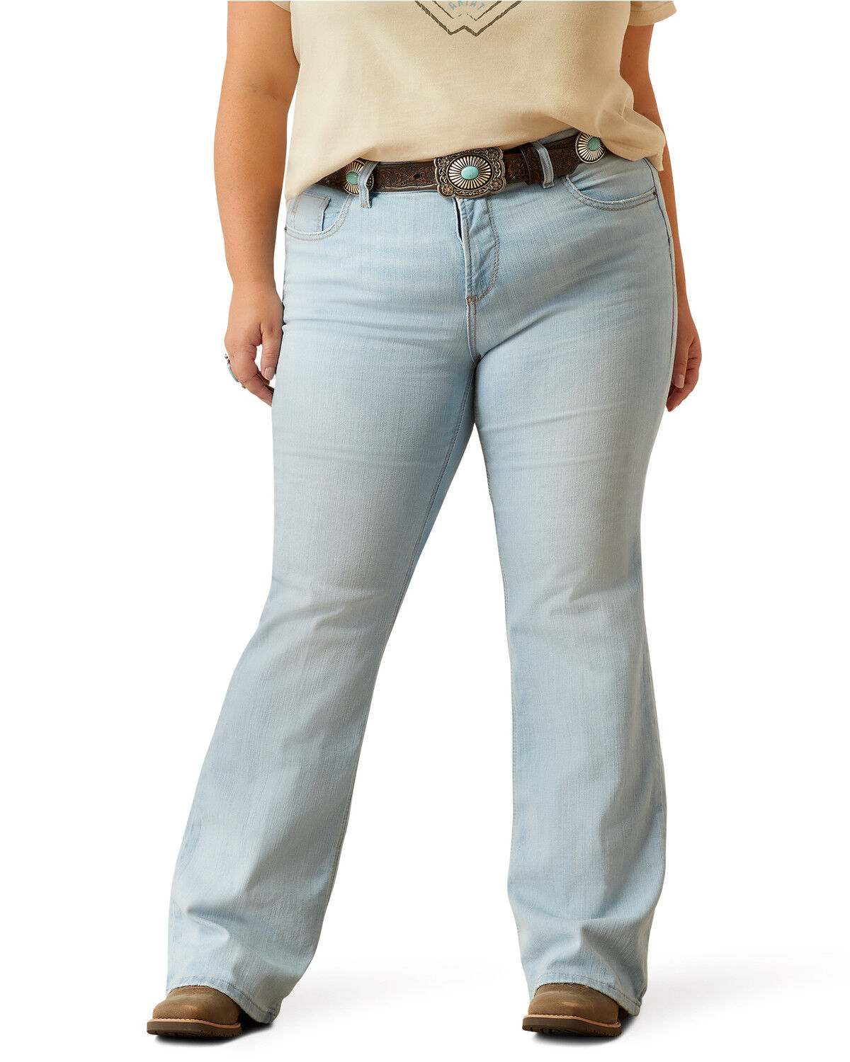 Image #3 - Ariat Women's June Light Wash Perfect Rise Flare Stretch Denim Jeans - Plus, Light Wash, hi-res