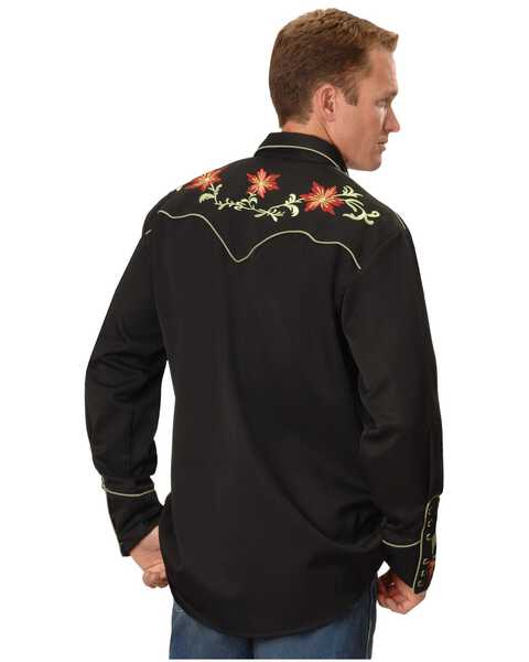 Image #2 - Scully Men's Floral Embroidered Vintage Long Sleeve Snap Western Shirt, , hi-res