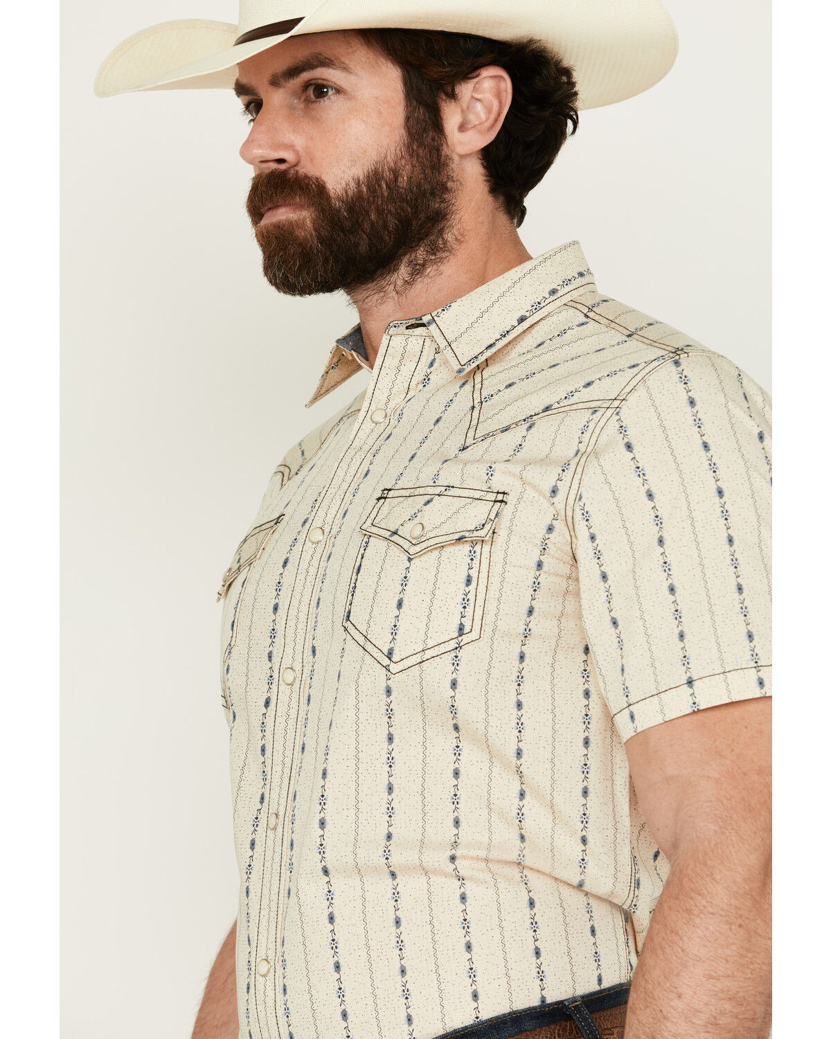 Image #2 - Cody James Men's Snake Den Striped Short Sleeve Snap Western Shirt, Ivory, hi-res