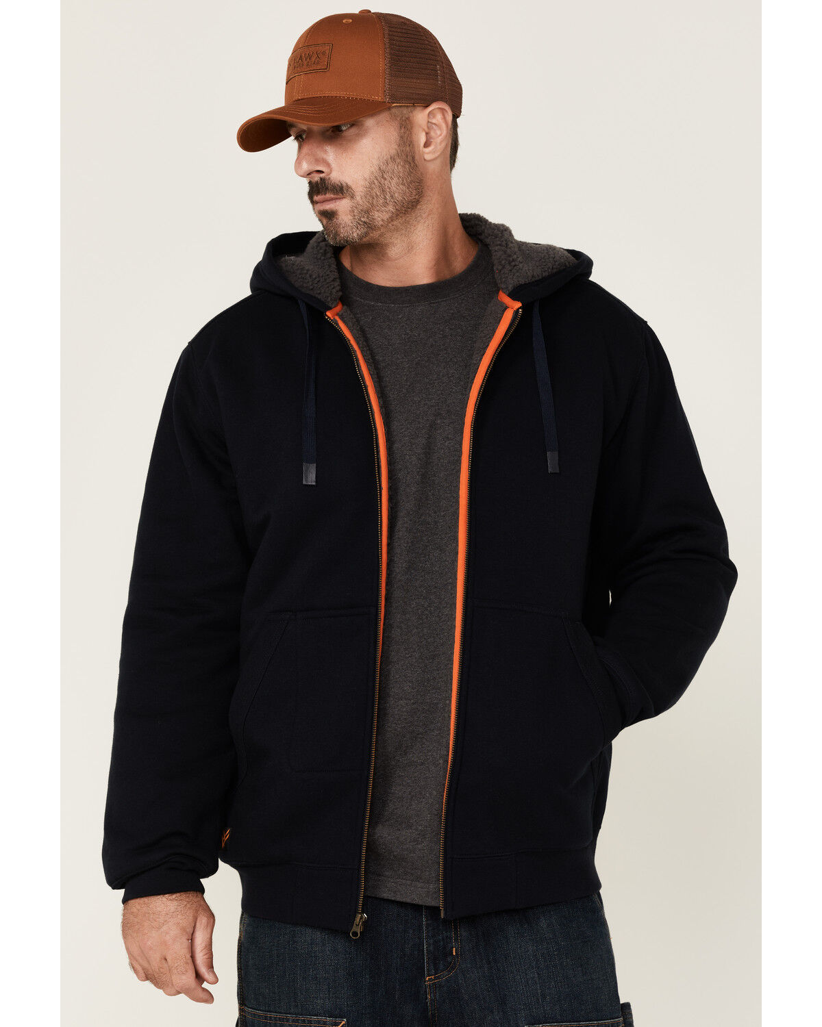 Image #1 - Hawx Men's Navy Sherpa Lined Zip-Front Hooded Work Jacket, , hi-res